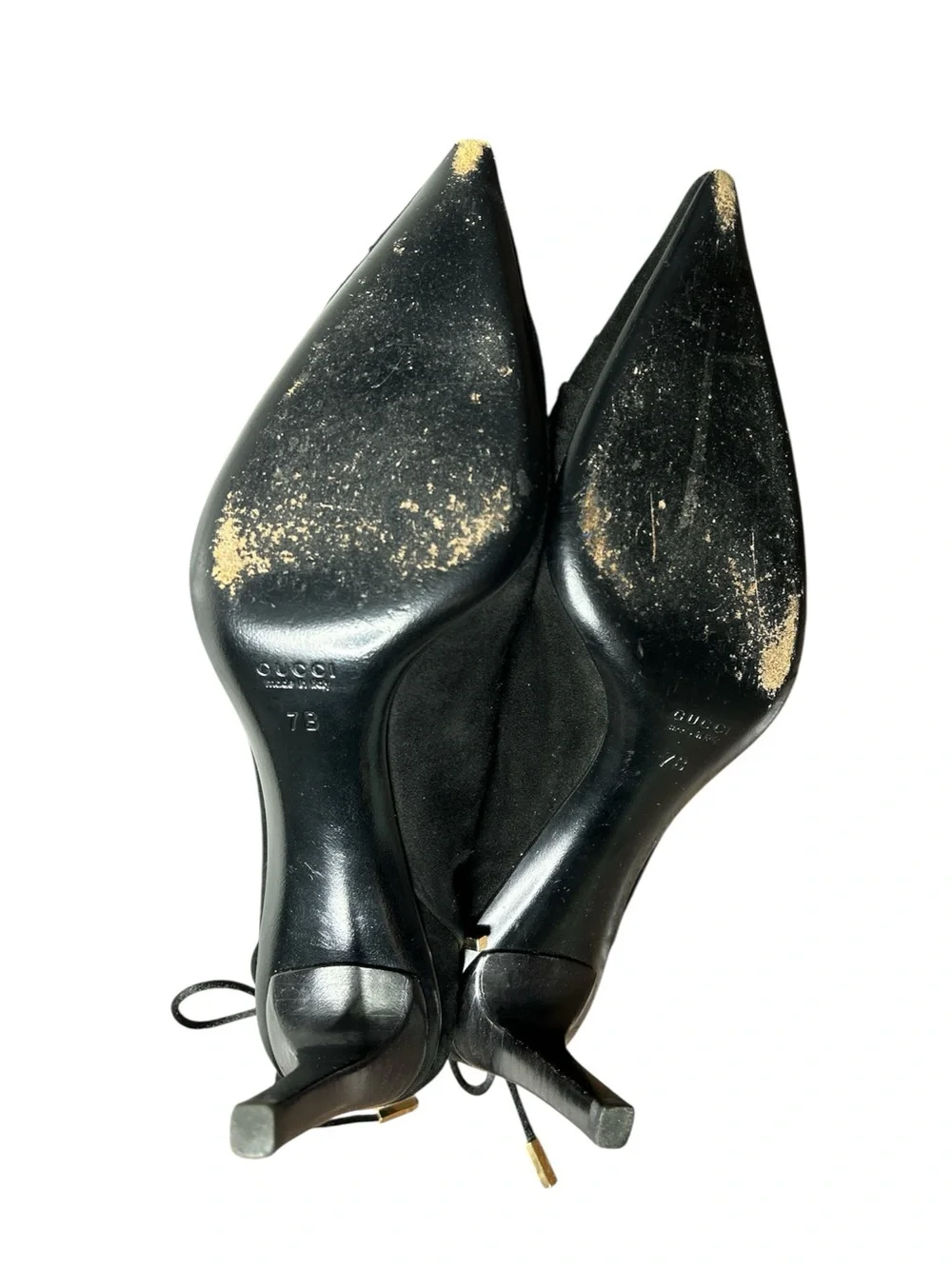 Gucci Tom Ford 2004 Runway Black Suede Ruched Ankle Booties Tie Back Size 7